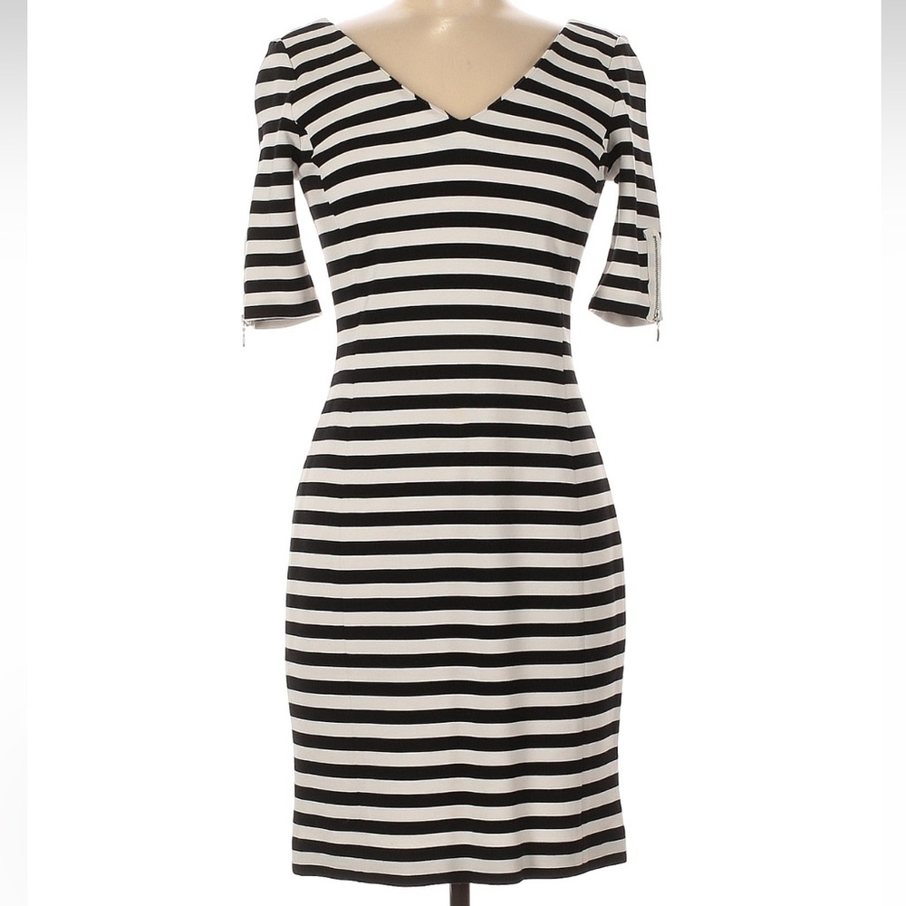 Banana Republic Black & White Stripe Zipper Sleeves Dress Chic Grunge Size 2 XS